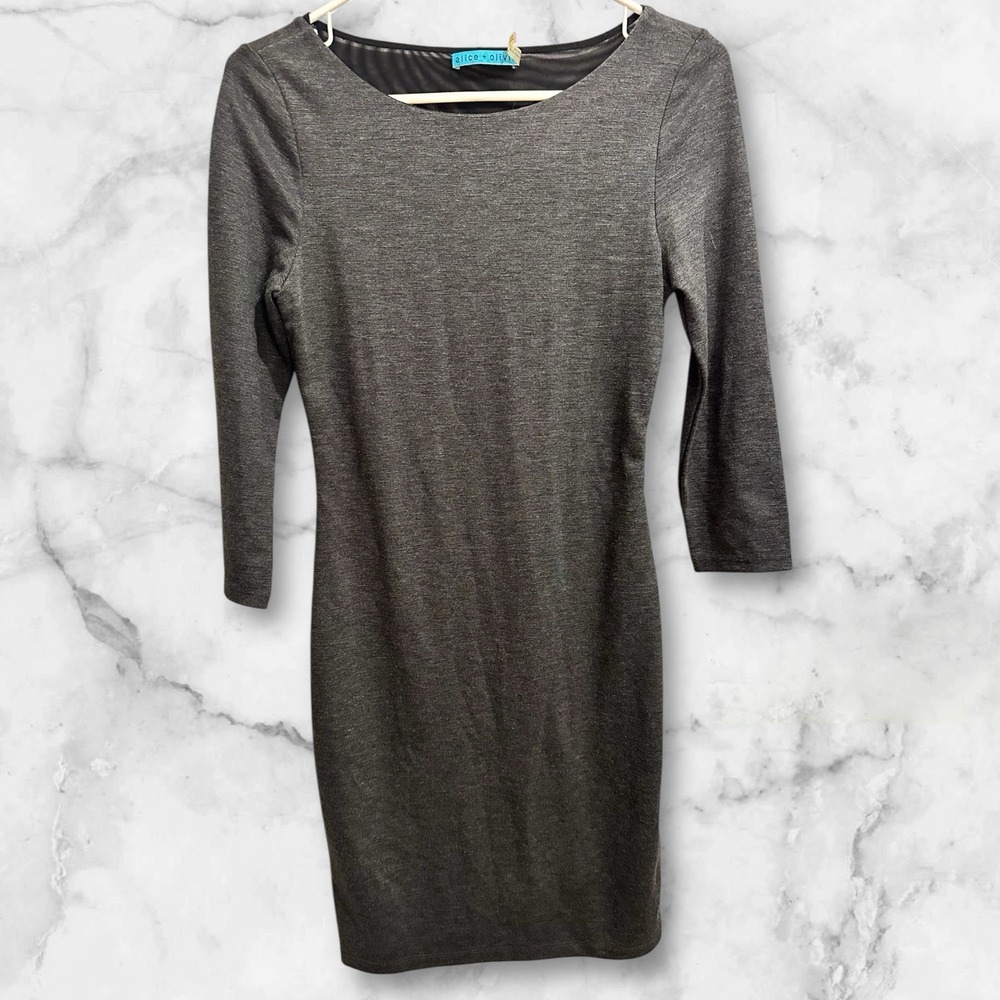 Alice + Olivia Dress Sz 8 3/4 Sleeve Heather Gray Knee Length Dress